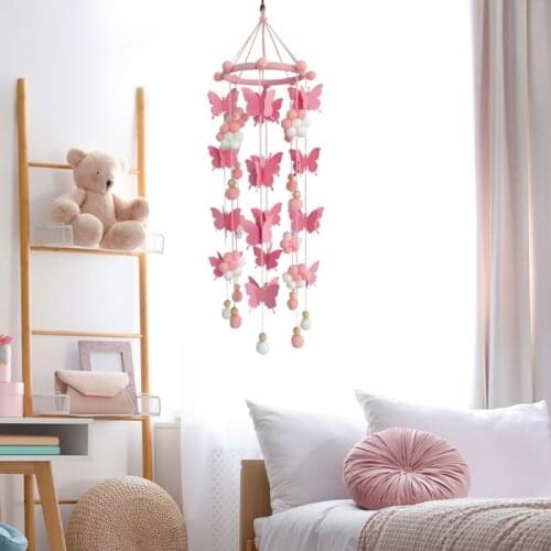 Baby Crib Wind Chime Butterfly Hair Ball Rattle Newborn Cot Pendant Infants Room Decoration Shower Gift