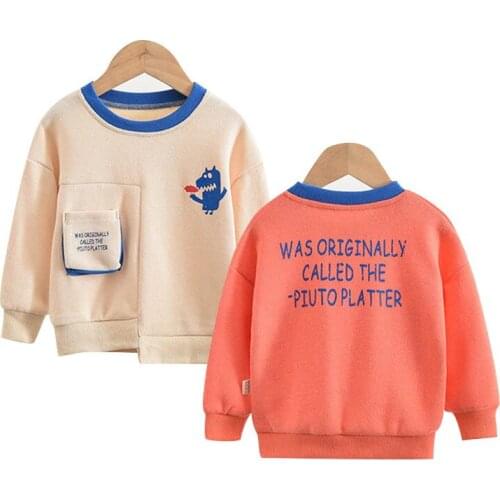 Children Autumn Long Sleeve Wear Kids Round Neck English Pocket Pullovers Baby Casual Tops Boys Girls One Piece Spring Outerwear