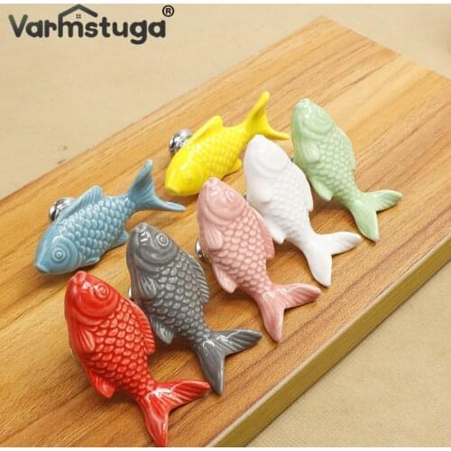 Children Drawer Knobs Fish Shape Ceramic Handles for Kids Room Kitchen Cabinet Handles Cupboard Knobs Furniture Hardware