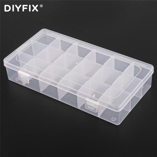 DIYFIX 18 cells detachable transparent plastic storage pill box jewelry parts 52 * 48 * 54cm component box For Mobile Repair Too