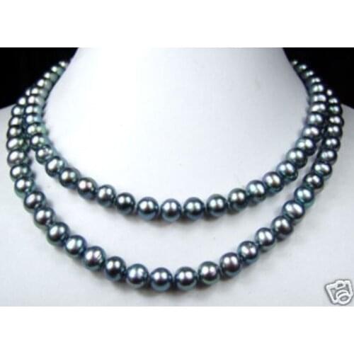 Long 34" genuine 7-8mm Black Pearl Necklace
