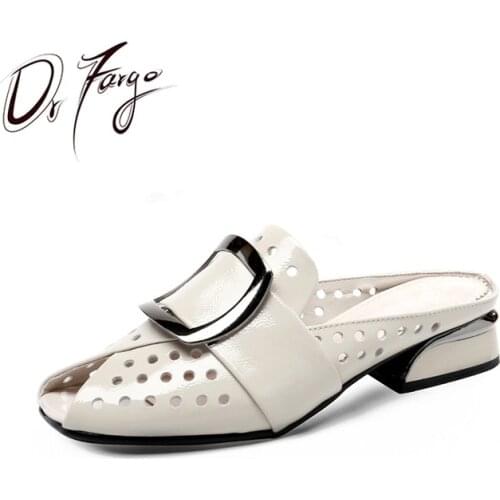 DRFARGO Shoes Women Slider slipper Fashion Peep Toe Cutout 3cm Square High Heel Dress Shoes Buckle Slippers size 34-43 Chaussure