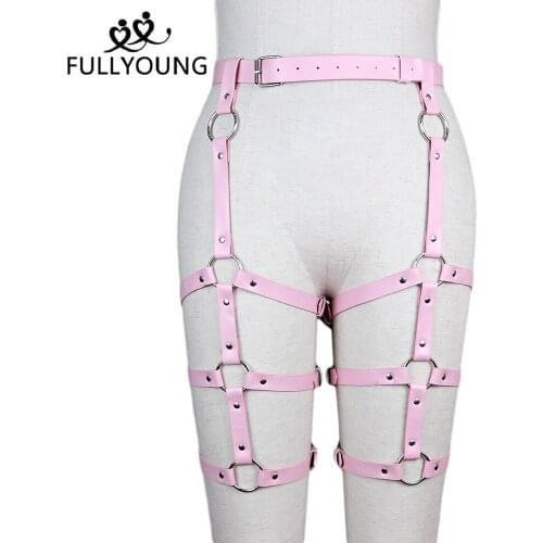 Fullyoung Harness For Women Garter Belt Leather Leg Punk Sexy Lingerie Stockings Body Buttocks Bondage Suspenders Thigh Fetish