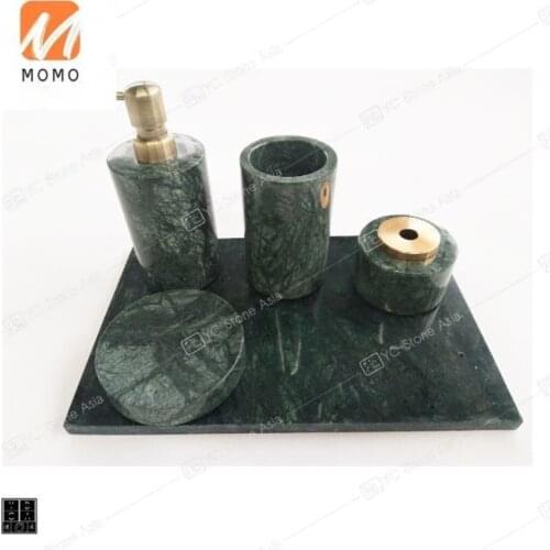 Hot Sale Green Marble Bathroom Accessories Set for Hotel Home Marble Bathroom Accessories Set Liquid Soap Dispenser