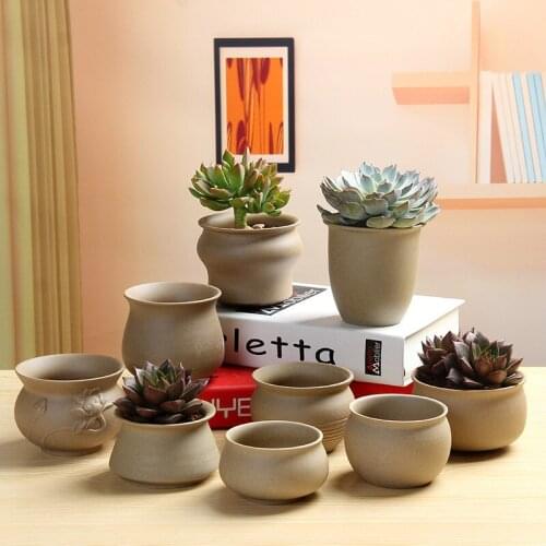 Coarse Pottery Retro Succulent Plant Pot Ceramic Vase Flower Pot Office Desktop Bonsai Garden Planter Flowerpot Home Decoration