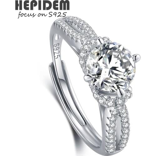 HEPIDEM 100% Really 1ct 6.5mm D Moissanite 925 Sterling Silver Rings Diamond Test Passed Jewelry Women S925 Wedding Gift H032