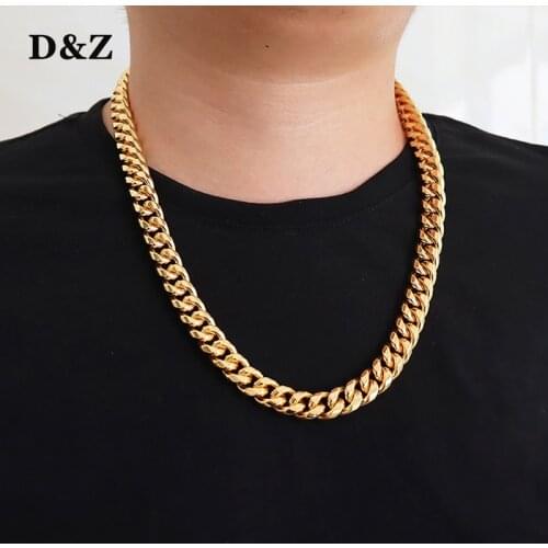D&Z 12mm Stainless Steel Miami Cuban With Box Clasp Necklace In Gold Classical Cuban Link Choker Chain Mens Hip Hop Jewelry