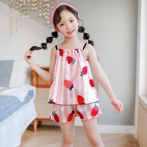 Summer Kid Sleepwear Sets Nightgown Girls Cotton Strawberry Print Pajamas Boy Homewear Children Loungewear