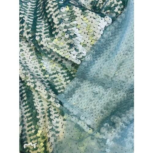 Hot sales new design green shinning sequins Embroidered Lace Fabric french sequins tulle fabric for sexy dress No.63989-3