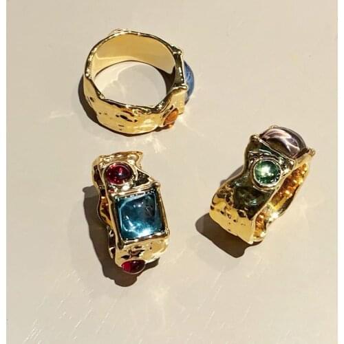 Fashion Vintage Colorful Rhinestone Crystal Ring Bijoux Jewelry Accessories for Woman