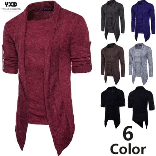 Mens Clothes Slim Fake two pieces Cardigans Mans Casual Knitted Sweater Men Shawl Collar Open Front Tops Cardigan Man Pullovers