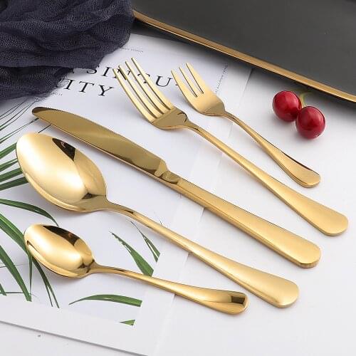 5Pcs Glossy Gold Stainless Steel Cutlery Tableware Set Dinnerware Wedding Party Flatware Set Forks Knives Spoons Set Silverware