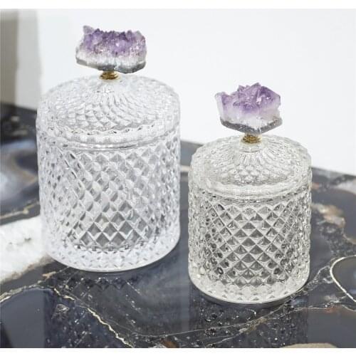 Natural Amethyst Cluster Candy Jars Stones Crystal Storage Box For Collect Snack Nut Home Decoration Wedding
