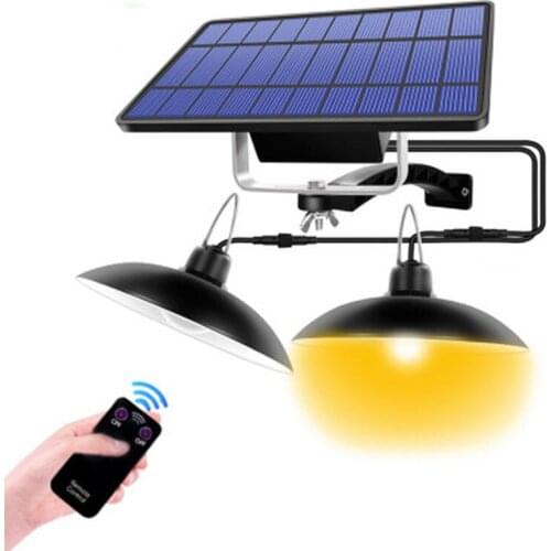 New Double Head Solar Pendant Light Outdoor Indoor Solar Lamp with Remote Line Warm White/White Lighting for Camping Garden Yard