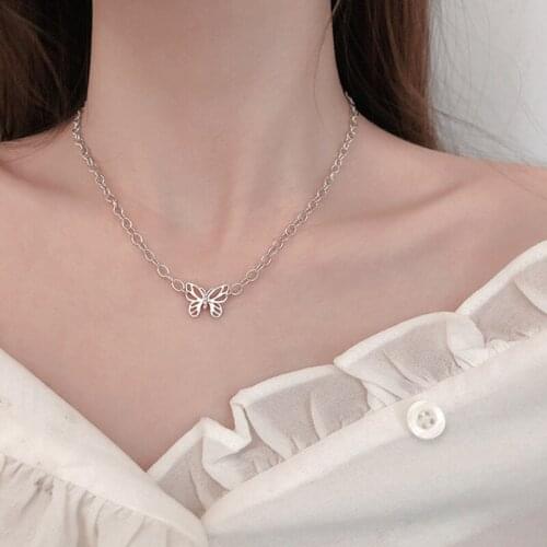 New Style Silver Plated Hollow Butterfly Short Chain 2021 Fashion Women Punk O-chain Clavicular Chain Charm Women Party Jewelry