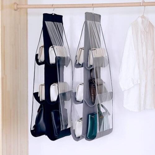 6 Pocket Hanging Handbag Organizer for Wardrobe Closet Transparent Storage Bag Door Wall Clear Sundry Shoe Bag with Hanger Pouch
