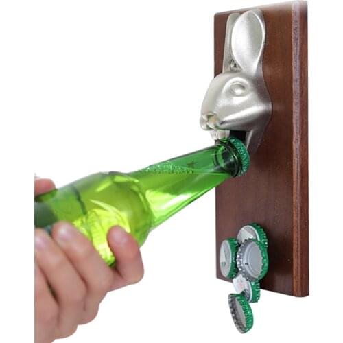 Beer Bottle Opener Creative Rabbit Head Bottle Opener Metal Cap Opener Wall-Mounted Screwdriver Set
