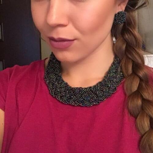 Handmade Resin Beaded Chunky Necklace Sets Bohemia Statement Collar Choker Necklace Earrings For Women Set Jewelry UKEN