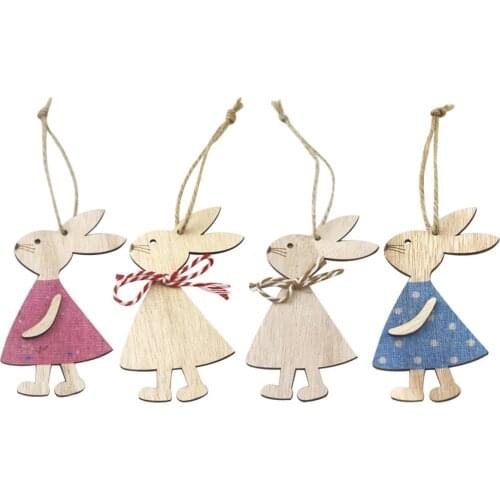 Easter decor Supplies Wooden Rabbit Pendants Cute Bunny Hanging ornaments Home DIY Crafts Easter Party Decoration kid gifts