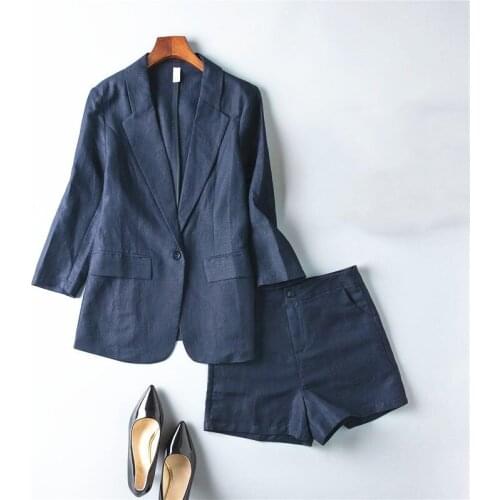 Thin Cotton And Linen Suit Jacket Female Professional 3/4 Sleeve Slim Suit Shorts Casual Linen Korean Summer Blazer Set zh1116