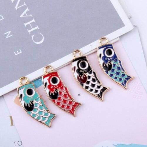 10pc Gold Zinc Alloy Drop Oil Charms Medium Carp Flag Charms Pendant For DIY Jewelry Necklace Earring Bracelet Making Accessorie