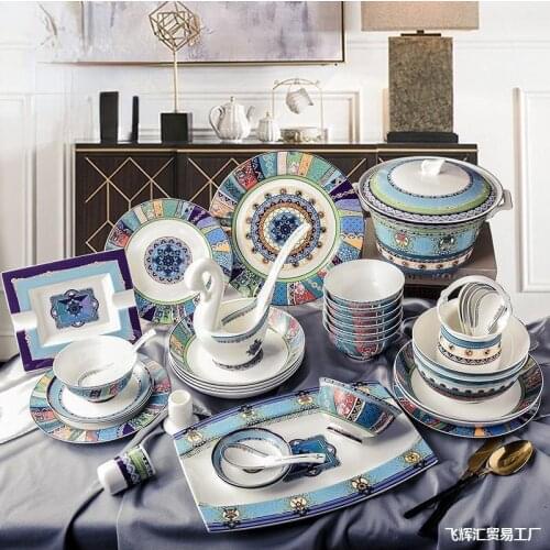 Tableware Western-style luxury dishes gifts Shangri-La porcelain dishes bone China set high-end combination household Jingdezhen