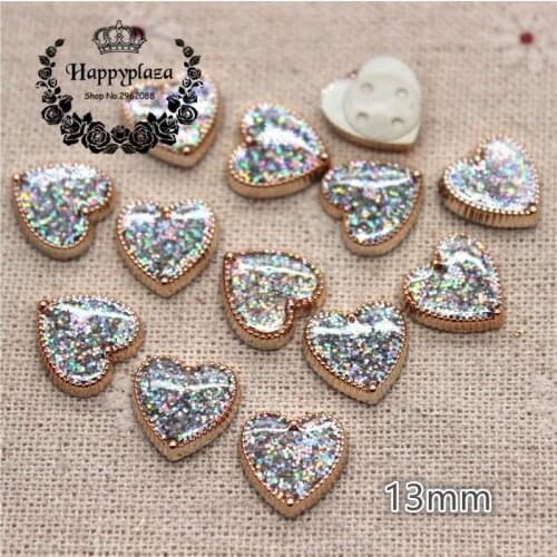 50PCS 13mm Glitter AB Golden Circle Heart Plastic Flatback Button DIY Decoration Jewelry/Craft Accessories