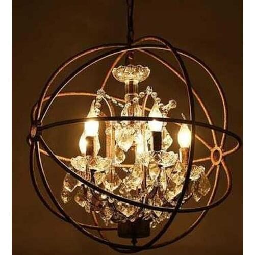 Retro vintage rust iron cage chandeliers E14 big style crystal chandelier lustre LED lamp Lighting for living room bedroom bar