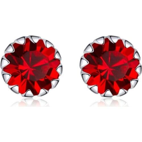 Luxury Crystal Earring For Women Pure 100% 925 Sterling Silver Round Colorful Stud Earrings Valentines Day Fashion Gift