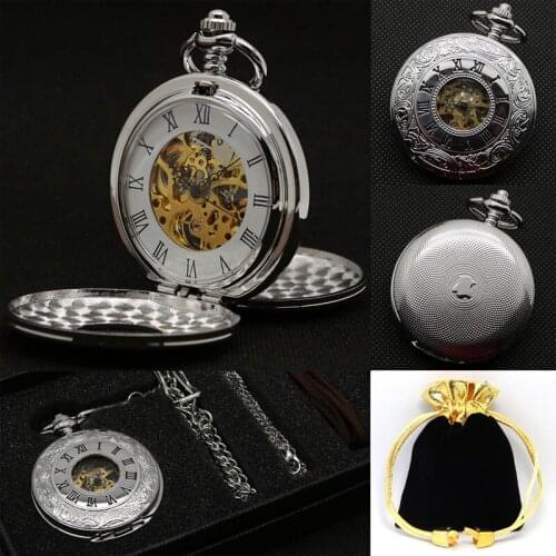 Silver Hollow Semi-Automatic Mechanical Pocket Watch Hand Wind Mens Womens Gifts Relogio De Bolso Jewelry Sets Gifts