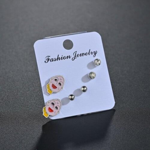 3 Pair/set Cute Cartoon Ear Studs Old Man Crystal Stud Earring Set Earrings for Women Girls Jewelry Pair Earring