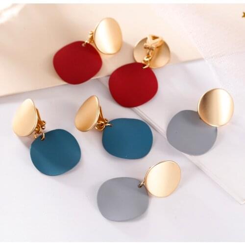 JIOFREE Fashion Non Pierced Clip On Earrings Geometric Metal Round Statement Ear Clips for Women Bijoux Brincos Party Gift