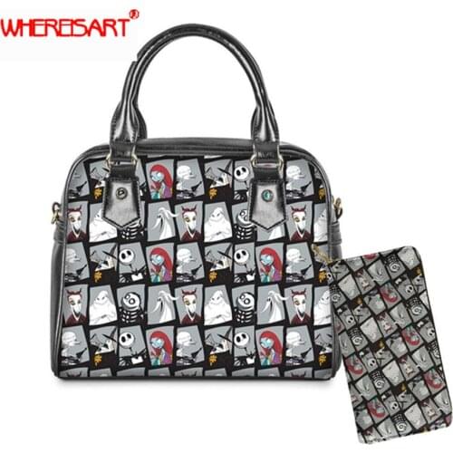 WHEREISART The Nightmare Before Christimas PU Leather Crossbody Bags for Women 2020 Handbags with Purses Set Sugar Skull Bag