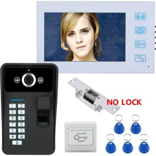 7" TFT Fingerprint Recognition RFID Password Video Door Phone Intercom Doorbell With With NO-Electric Strike Door Lock