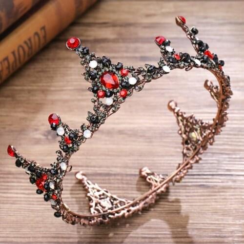 Vintage Wedding Crown Headdress Baroque Red Rhinestone Crystal Bridal Crown Headdress Wedding Hair Accessories Tiara Queen Crown