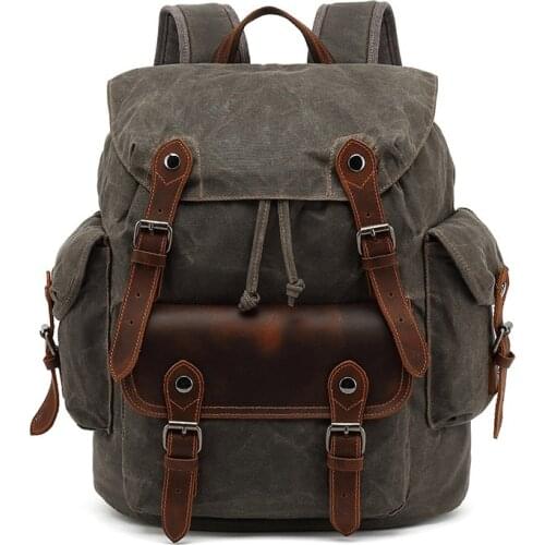 Vintage Canvas Backpacks For Men Oil Wax Leather Laptop Backpack Travel Waterproof School Daypacks Retro Bagpack Large Capacity
