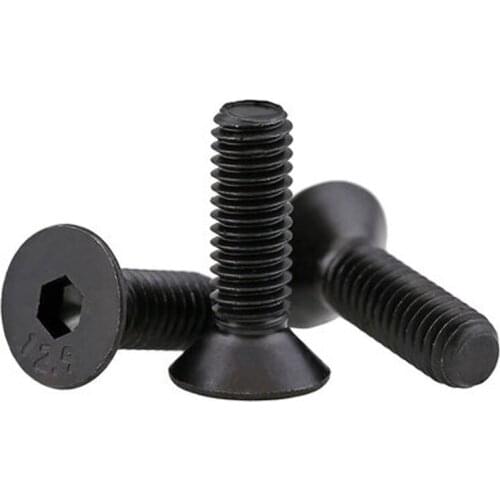 20Pcs M3 12.9 grade Allen nails bolts Hexagon countersunk head screws Flat cup screw Length 6mm-30mm black