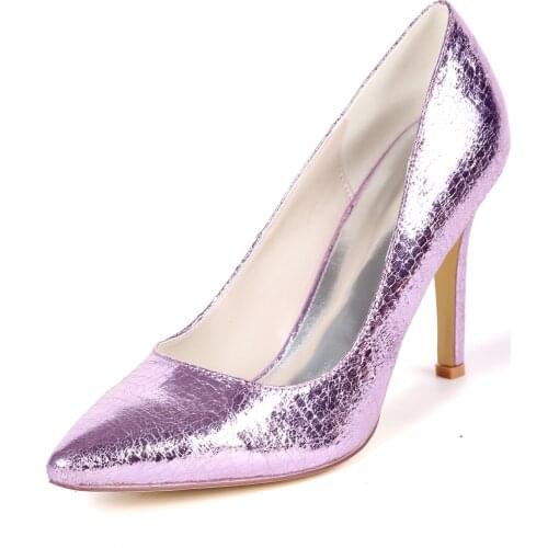 Sparking CRACKLED pattern bright color lady pumps pointed toe woman high heels wedding party dress shoes Metallic lilac silver