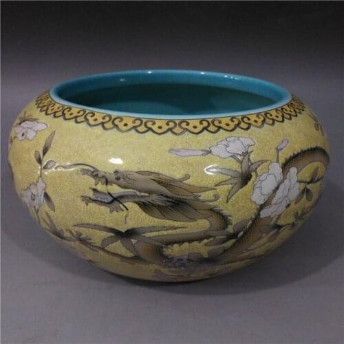 Yongqing Changchun Adaiah Zhai Dragon Peony Pattern mouth blown green glaze writing-brush washer antique collection