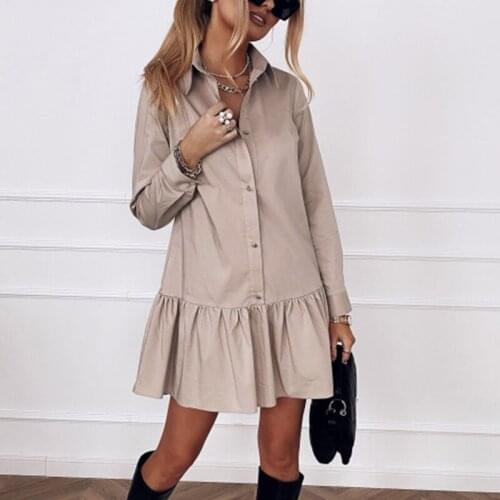 Women Spring Shirt Dress Long Sleeve Pleated Casual Turn Down Collar Single Breasted Dress Female Autumn A Line Office Vestidos