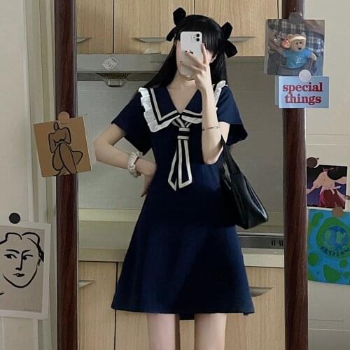 Japanese Diablo Lolita Style Gothic Black Women Drsss Summer Sailor Collar Ruffle Party Dresses Harajuku Mini Dress Y2k Vestidos