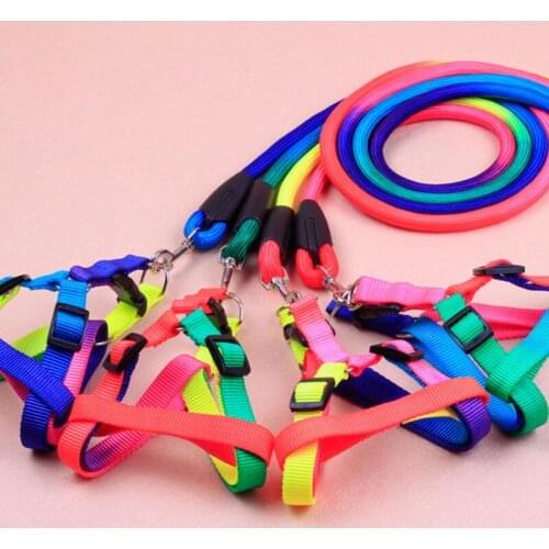 1.0*120cm Rainbow Color Weave Nylon Belt Pet Dog Traction Rope Round Training Walking Leading Fashion Leashes 1Pcs
