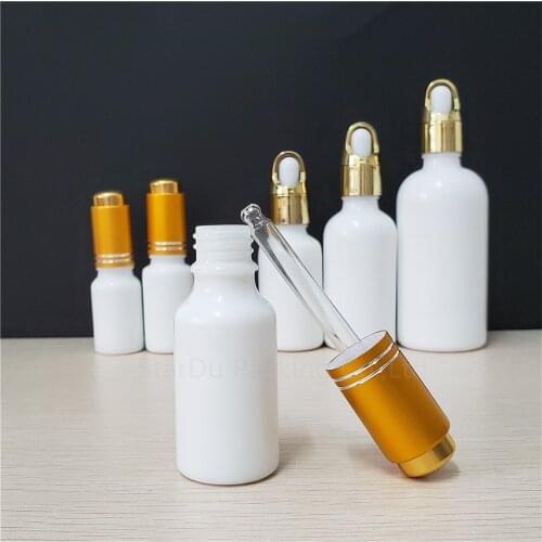 10ml/15/20ml/30/50/100ml Essential oil glass bottle pearl gold aluminum cap glass dropper / essence empty bottles