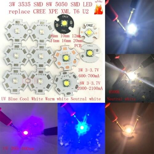 10PCS 3535 SMD 5050 SMD 3W 8W Replace CREE XPE XTE XPG XML T6 U2 10W whitewarm UV blue Neutral white 8mm 12mm 14mm 16mm 20mmPCB