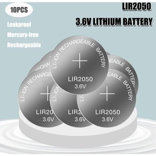 10PCS Rechargeable Battery LIR2050 3.6V Lithium Button Coin Cell Batteries Watch Cells LIR 2032 Replaces CR2050/ML2050
