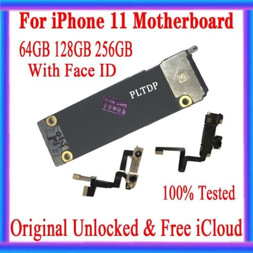 For iphone 11 Original unlocked motherboard 64GB 128GB 256GB,Free icloud for iphone 11 Mainboard with without Face ID