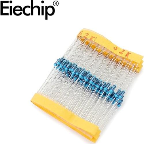 100pcs/lot 1/4W 1% Metal film resistor 0.25W resistance 62K ohm Throught Hole