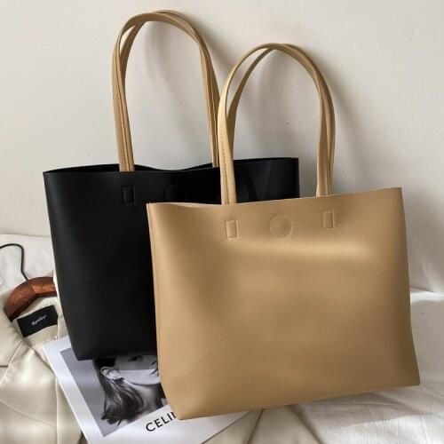 2021 Women Solid Shoulder Bag PU Leather Large Capacity Handbag Fashion Crossbody Bags for Female Simple Style Pocket Tote Purse