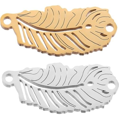 5pcs Lot Gold Stainless Steel Leaves Charm Connector for Bracelet Necklace Pendants Diy Jewelry Making Supplies Wholesale Items