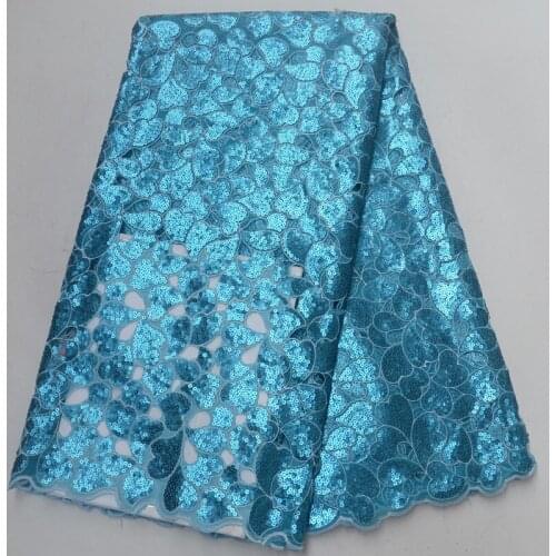 5yards/pc) Newest arrival turquoise blue African handcut organza lace fabric with lots of sequins for gorgeous party dress OP42